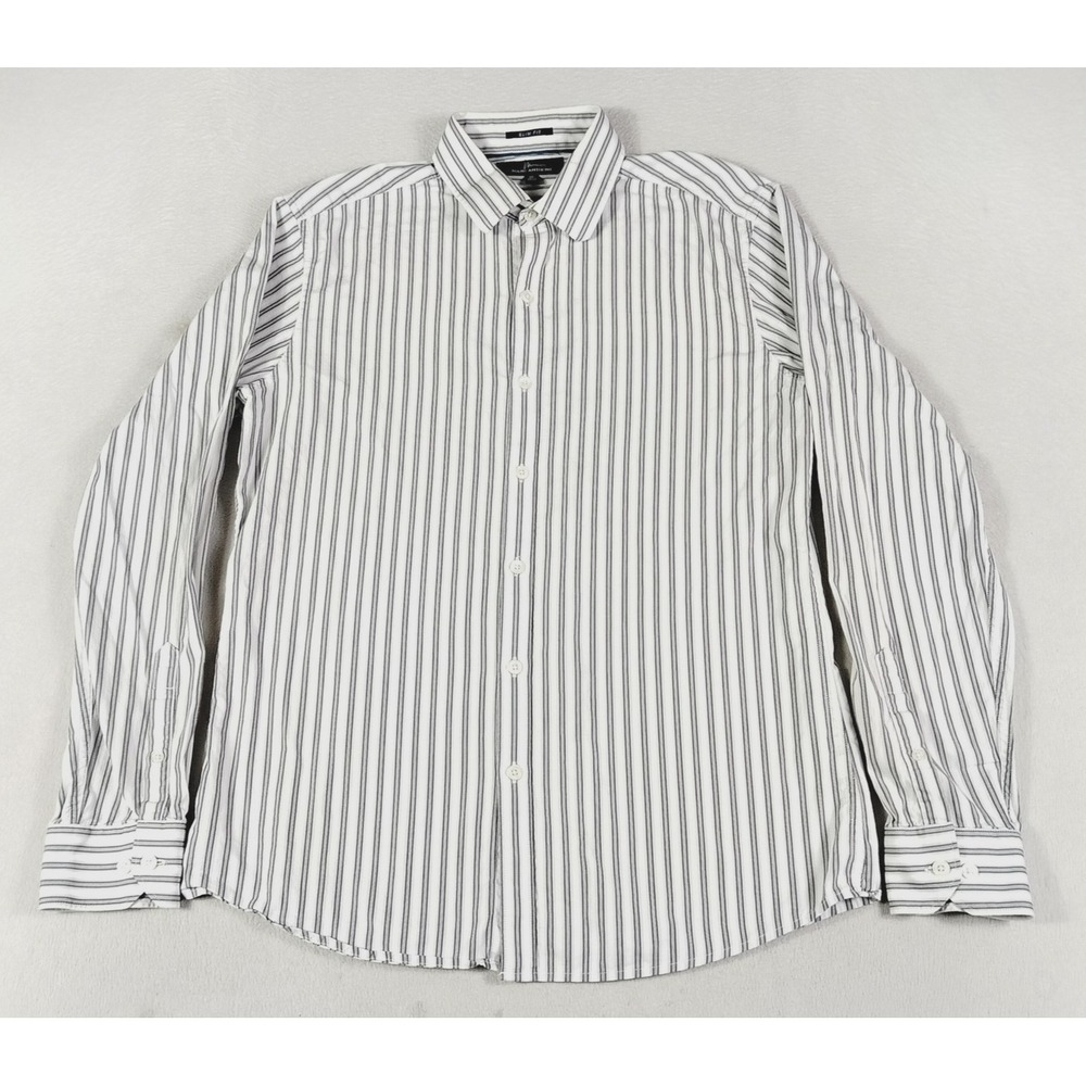 Marc Anthony Shirt Mens Medium White Striped Slim Fit Office Business Casual